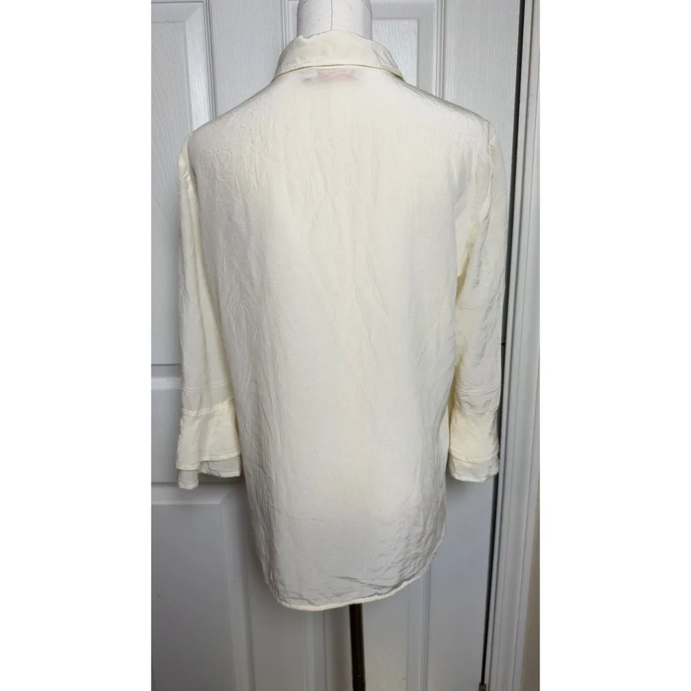 Tory‎ Burch Silk Ruffle Cuff Blouse Cream Ivory Button Down Shirt Size 8 49863